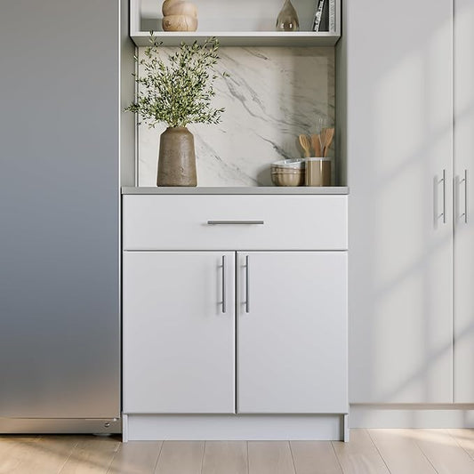 Prepac Elite 36" Tall Storage Cabinet with Doors and Shelves, Multipurpose Garage Cabinet with Large Drawer and Adjustable Shelf, Open Back Storage Furniture for Kitchen, Laundry Room, Garage, White