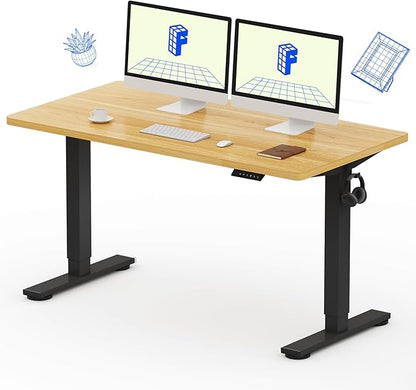 FLEXISPOT EN1 Whole-Piece Standing Desk 55x28 Electric Height Adjustable Desk for Home Office and Computer Workstation (Black Frame + 55" Maple Top, 2 Packages)