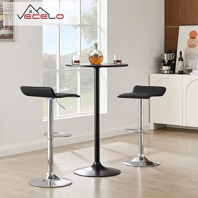 VECELO Bar Stools Set of 4, Armless Adjustable Swivel Barstools, Modern Backless Counter Height Stools for Kitchen, Island, Bar, Black