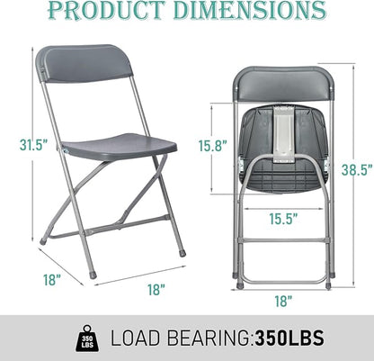 80 Pack Plastic Grey Folding Chairs,Portable Party Chairs Stackable Commercial Seats with Steel Frame for Office Home Outdoor Indoor Wedding Party Patio Dinning Events,350lbs Capacity