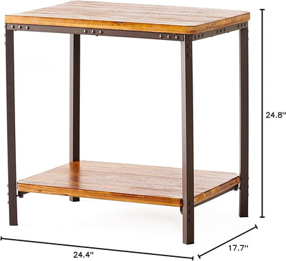 Christopher Knight Home Ronan Wood Rustic Metal End Table, Mahogany, 24.80 inches high x 24.40 inches wide x 17.70 inches deep, Sandblasted Teak