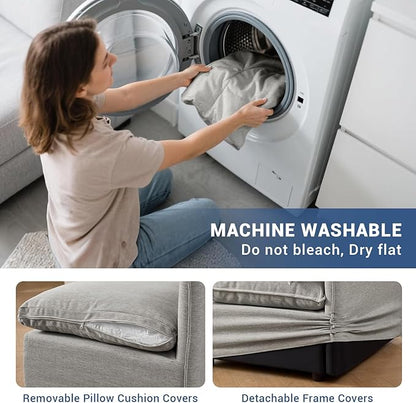 Cloud Modular Sectional Sofa, Waterproof Down Filled Sectional Sofas, High Backrest 4 Seater Sectional Couches for Living Room, Modern Modular Couch with Removable Cover, Light Gray