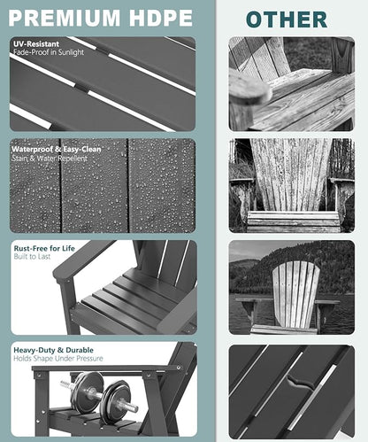 Adirondack Chair Set of 6, All Weather HDPE Fire Pit Chairs, Oversized Plastic Adirondack Chair for Outdoor, Balcony, Deck, Backyard, Patio, Garden, Poolside, Lawn Grey