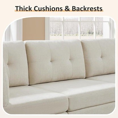 VANOMi 6 Seat Sectional Couches for Living Room, 118" Convertible Modular Cloud Sofa, Comfy Chenille Sofas & Couches for Living Room, Apartment, Office, Beige, L/U Shaped