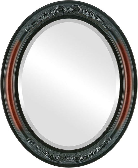 OVALCREST Oval Beveled Wall Mirror for Home Decor - Florence Style - Rosewood - 28" x 22"