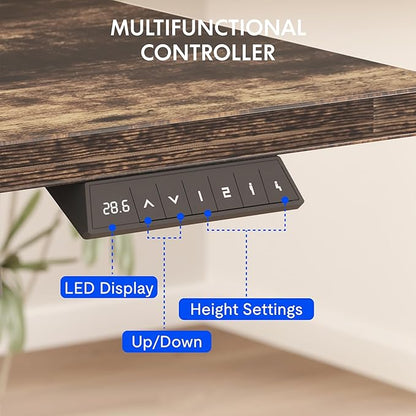 FLEXISPOT EN2 Whole-Piece Standing Desk with Clamp Power Strip, 55 x 28 Electric Stand Up Height Adjustable Desk with Cable Management (White Frame + 55" Rustic Brown Desktop, 2 Packages)