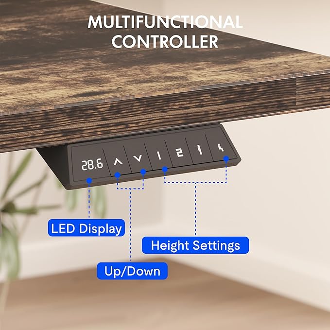 FLEXISPOT EN2 Whole-Piece Standing Desk with Clamp Power Strip, 48 x 30 Electric Stand Up Height Adjustable Desk with Cable Management (White Frame + 48" Rustic Brown Desktop, 2 Packages)