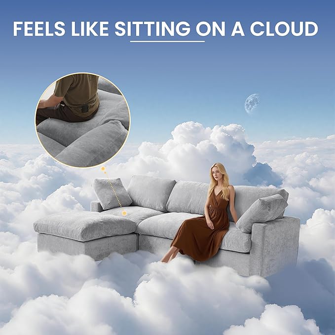 WJShome V Shaped Sectional Cloud Couch, 100 Inch 5-Seater Modern Modular Sofa,Chenille Deep Seat Couches for Living Room