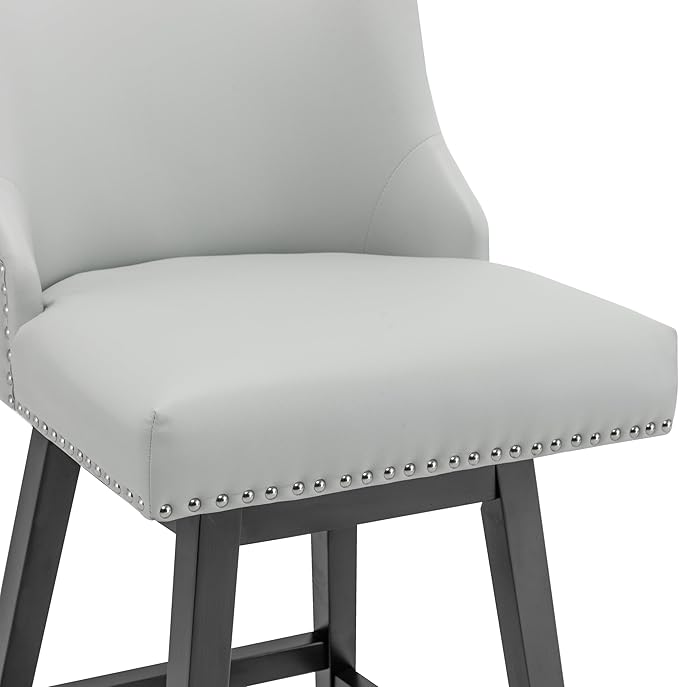 Bar Stools Set of 4, PU Leather Barstools, 26 Inch Upholstered Counter Stools with 13.8" High Back and Footrest, Swivel Counter Height Barstools for Kitchen Island Home Bar Light Gray