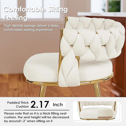 VECELO Bar Stools Set of 4, Counter Height Bar Stools, 26 inch Seat Barstools with Woven Back and Footrest for Kitchen Island Counter, White