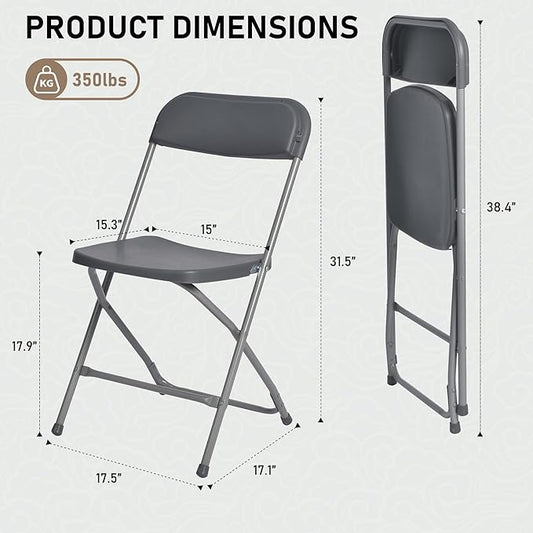SEALAMB 6 Pack Gray Plastic Folding Chairs for Indoor Outdoor, Portable Commercial Seat with Steel Frame for Home Office Wedding Party Events, 350lb Capacity (Gray-Plastic, 6 Pack)