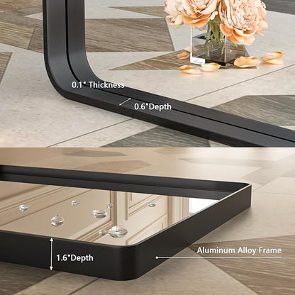 40x36 Inch Black Bthroom Mirror,Black Metal Frame Vanity Mirror for Wall,Rounded Corner Rectangle Matte Black Mirror,Tempered Glass,Anti-Rust (Horizontal/Vertical)