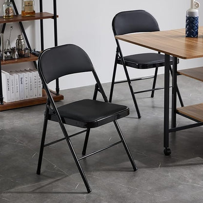 6 Pack Black Folding Chairs with Padded Seats, Portable Stackable Foldable Chairs for Indoor and Outdoor, Commercial Seat with Metal Frame for Events Office Wedding Party, 330lbs Capacity