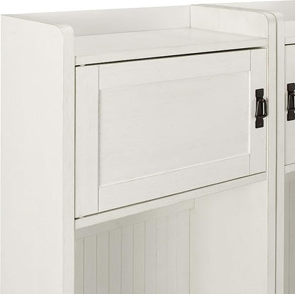 Crosley Furniture Fremont 2-Piece Hall Tree Entryway Set with Storage Cabinets and Coat Rack Hooks, Distressed White