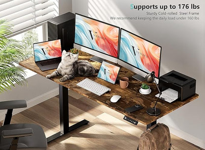 48 x 24 inch Electric Standing Desk Adjustable Height with 4 Wheels, 4 Memory Height Settings, 2 Headphone Hook, for Home Office, Splice Board Brown