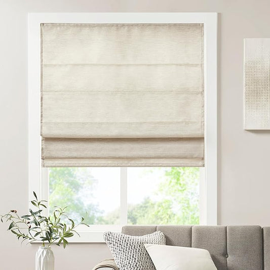 Madison Park Cordless Roman Shades Faux Silk Shade with Sheen 1-Panel Privacy, Room Darkening, Energy Efficient, Thermal Insulated Window Blind for Bedroom, Living Room Décor, 33"W x 64"H Como, Ivory