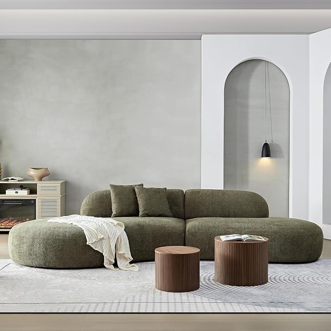 135.4" Oversized Curved Sofa Round Sectional Couch with Chaise,Luxury Cloud Sofa,Modern Boucle Couch with 2 Pillows,Couches for Living Room,Small Spaces,Office,Apartment (Green-Left-Facing)