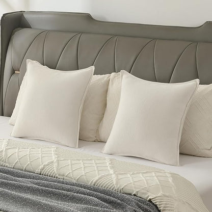 FUTEI Cream White Chenille Throw Pillow Covers 26x26 Inch Set of 2,Edges Double-Stitched Euro Pillow Shams,Modern Home Decor for Couch Living Room