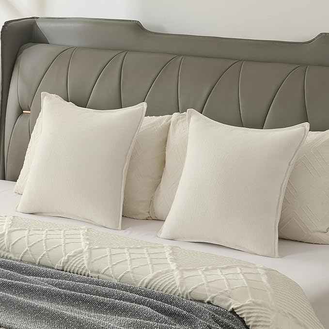 FUTEI Cream White Chenille Throw Pillow Covers 16x16 Inch Set of 2,Edges Double-Stitched Cushion Cases,Modern Home Decor for Couch Living Room