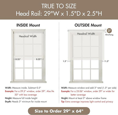 Madison Park Kyler Cordless Roman Shades - Single Panel, Lightweight Linen Blend Fabric, Natural Design, Easy Installation, Light Filtering Window Blind, Bedroom, Living Room Decor 29"W x 64"H Natural