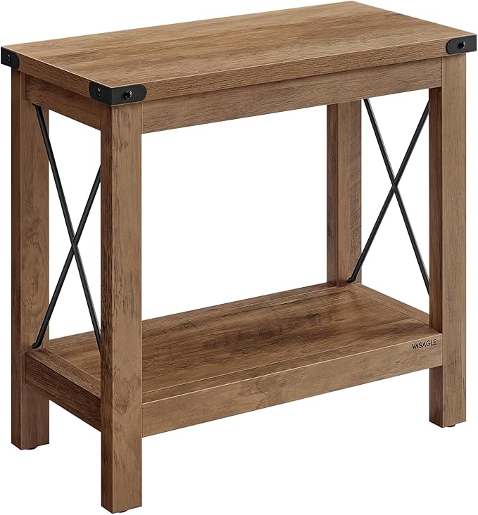 VASAGLE 2-Tier End Table, Side Table with Bottom Shelf, Nightstand for Small Spaces, for Living Room, Bedroom, Farmhouse Style, Honey Brown ULET235K41