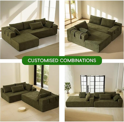 108" Modular Sectional Couch Sofa with L-Shape Chaise, Modern Cloud Comfy Sofa with Deep Seat, Upholstered Couches for Living Room Bedroom, No Assembly Required (Green Left Facing Chaise)