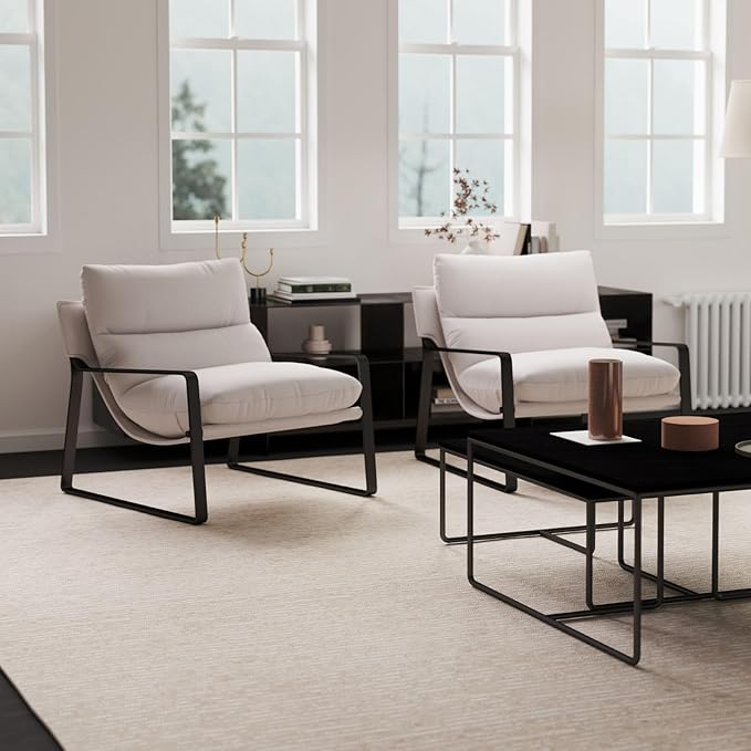 LukeAlon Modern Sherpa Accent Armchairs Set of 2, Upholstered Living Room Chairs with Metal Base Thickened Cushion Single Sofa Chairs Comfy Lounge Chairs for Bedroom Living Room, White
