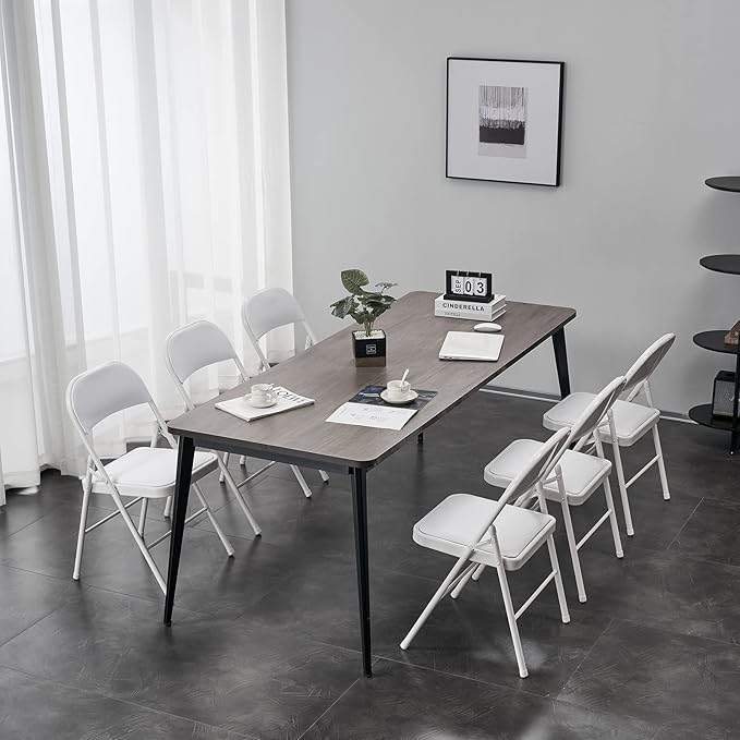 12 Pack White Folding Chairs with Padded Seats, Portable Stackable Foldable Chairs for Indoor and Outdoor, Commercial Seat with Metal Frame for Events Office Wedding Party, 330lbs Capacity