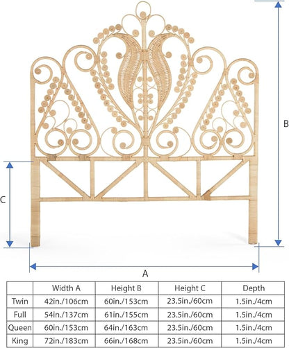 KOUBOO Peacock Rattan Headboard, Twin Size, Natural Color