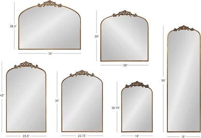 Kate and Laurel Arendahl Glam Arched Tall Panel Mirror; 24 x 42; Gold; Traditional Baroque Large Body Wall Mirror with Ornate Garland Inspired Crown