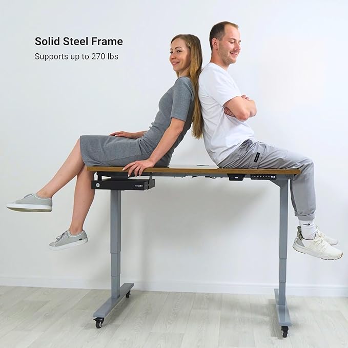 Progressive Desk Stand Up Height Adjustable Electric Standing Desk - 48" x 30" with Dual Motor, 3 Stages Sit Stand Table - Ebony Oak, Gray Frame