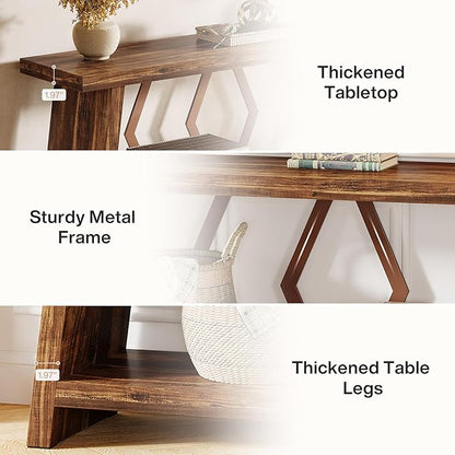 Tribesigns 70.86-Inch Extra Long Console Table for Living Room, 2-Tier Sofa Table Behind Couch with Storage, Wooden Console for Entryway Hallway, Brown