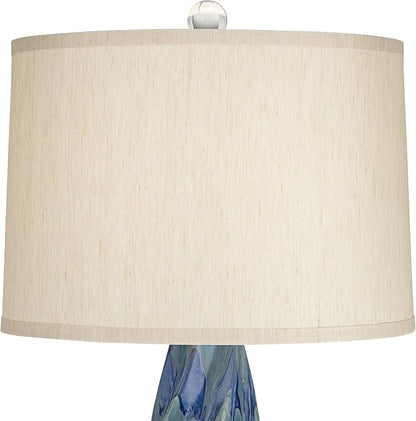 Possini Euro Design Teresa Modern Coastal Table Lamp 31" Tall with Round Black Marble Riser Teal Ceramic Beige Drum Shade for Bedroom Living Room Nightstand Bedside Night Stand Office Kids Room