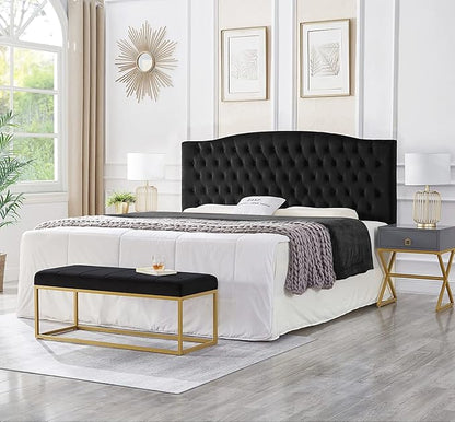 24KF Upholstered Tufted Button Velvet Headboard,Comfortable Fashional Headboard King/CA King Size,Black
