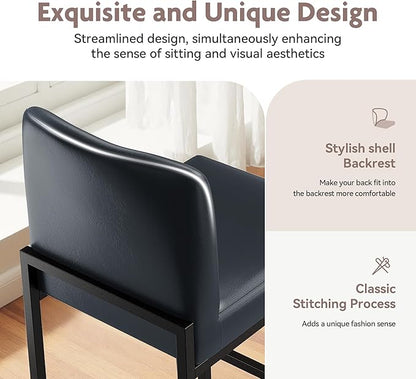 ALPHA HOME 24 Inch Bar Stools, Kitchen Counter Stools with Backs, PU Leather Barstools, Kitchen Stools with Back&Upholstered Footrest, Sturdy Chromed Metal Steel Frame, Midnight Blue