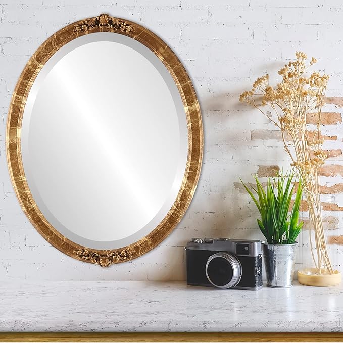 OVALCREST Oval Beveled Wall Mirror for Home Decor - Athena Style - Champagne Gold - 21" x 17" Outside Dimensions