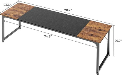 Huuger 78.7 Inch Office Computer Desk with Storage, Writing Work Desk for Home Office, Study, Gaming, Long Simple Desk, Large Legroom, Metal Frame, Rustic Brown and Black