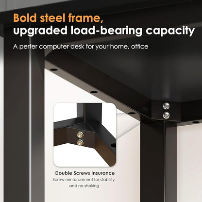 Need 63 Inch Large Computer Desk, Modern Simple Style Home Office Gaming Desk, Basic Writing Table for Study Student, Wooden Desktop and Metal Frame, Black