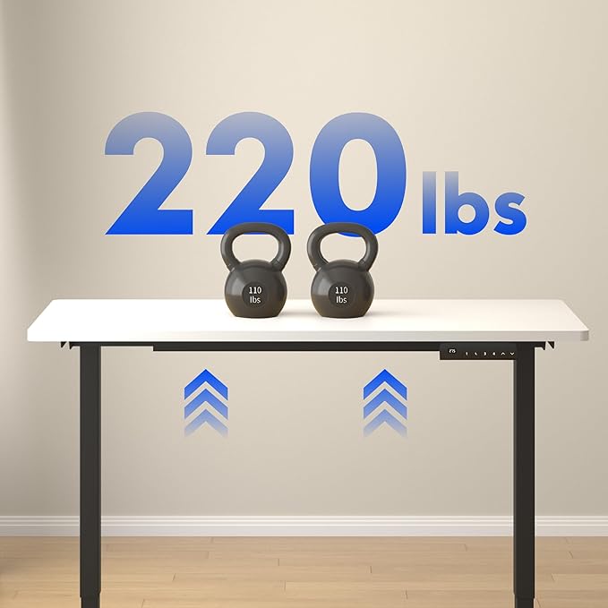 FLEXISPOT E3 Dual Motor Electric Standing Desk 55x28 Inch Whole-Piece Board Height Adjustable Electric Sit Stand Desk (White Frame + Black Desktop, 2 Packages)