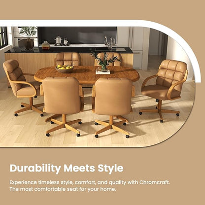 Chromcraft Douglas Set of 6 Classic Caster Swivel Tilt Dining Chairs Swivel Tilt Dining Chairs, Kitchen Chairs (Taupe-Chestnut)
