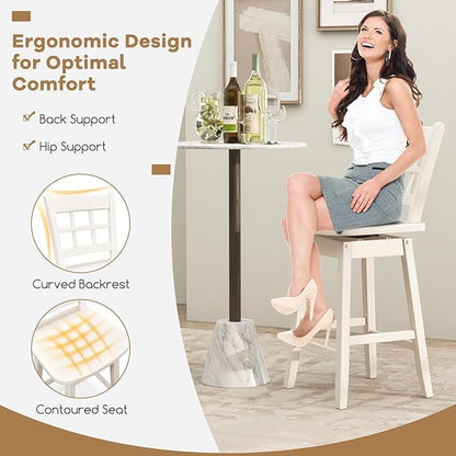COSTWAY Swivel Bar Stools Set of 4, 24.5 Inch Counter Height Bar Chairs w/Hollow Backrest & Contoured Seat, Wooden Barstools w/Footrest for Kitchen Island, Pub, Bistro, Cafe (4, White)