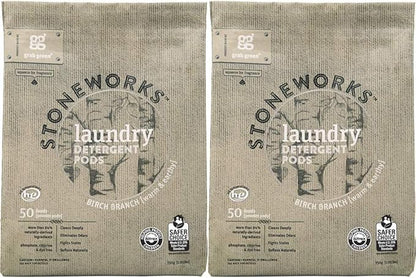 Grab Green Stoneworks Laundry Detergent Pods, 100 Count, Birch Branch Scent, Plant and Mineral Based, Cleans Deeply, Eliminates Odors, Fights Stains,