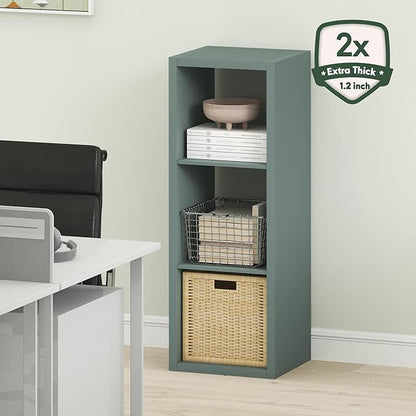 Furinno Cubicle Book Shelf, 3-Cube Thick Frame Bookshelf, Horizontally & Vertically Reversible Bookcase with Open Back, 14.6" x 15.9" x 44", for Living Room, Bedroom, Home Office, Sage Green