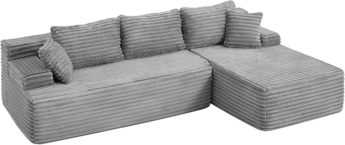 Hobestluk Modular Sectional Couch Sofa,96" Boneless Couches for Living Room, Memory Foam Sectional Couch with Oversized Chaise,L-Shape Couches (Grey, Right Facing)