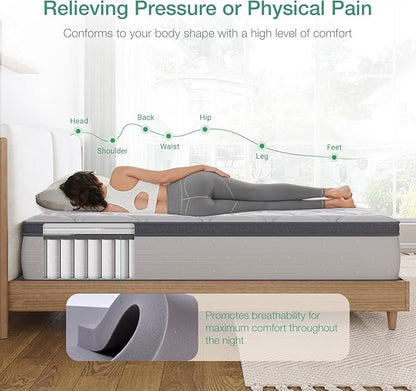 Novilla Hybrid Mattress Queen Size, 14 Inch Plush Mattress in a Box for Back Support & Pressure Relief, Supportive Comfort Foam with Pocketed Innersprings, CertiPUR-US Certified