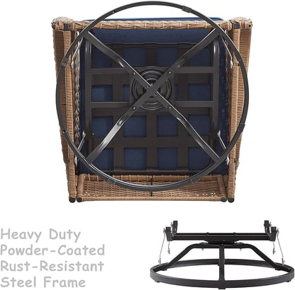 HUMMUH 5 Piece Outdoor Patio Furniture Set Wicker Conversation Bistro Set Swivel Rocking Chairs with Side Table and Ottomans for Backyard, Porch, Balcony