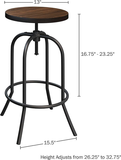 Lavish Home Swivel Bar Stools - Set of 2 Adjustable Barstools for Counter or Bar Height with Round Wood Seat and Iron Tube Frame for Kitchen (Brown)