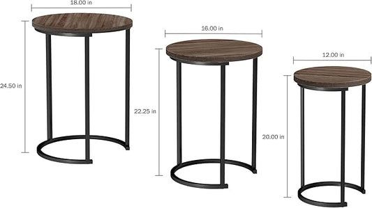 Lavish Home Nesting Tables - Set of 3 Round Side Tables for Living Room, Bedroom, or Home Office - Woodgrain-Look End Table Set - Modern Living Room Furniture (Gray/Brown)
