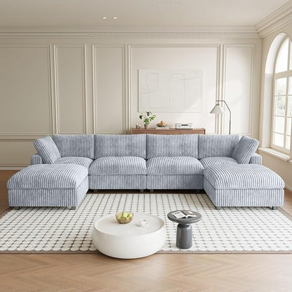 Sectional Couches for Living Room, U Shaped Couch with Chaise Ottoman, 6 Piece Modular Sectional Cloud Couch with Removable Covers, Modern Modular Sofa for Home Office, Gray