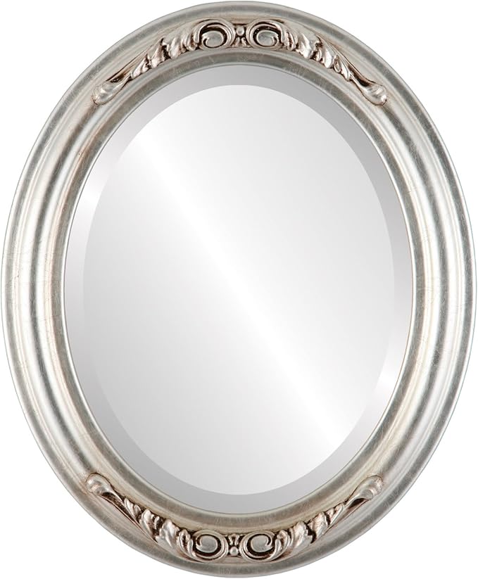 OVALCREST Oval Beveled Wall Mirror for Home Decor - Florence Style - Silver Leaf with Brown Antique - 40" x 28"